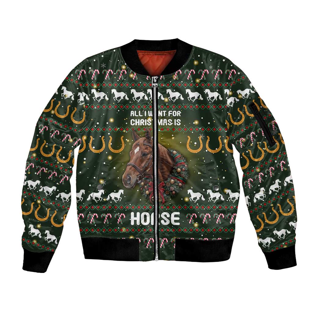 Horse All I Need For Christmas Christmas Sleeve Zip Bomber Jacket Xmas Holiday Patterns - Wonder Print Shop