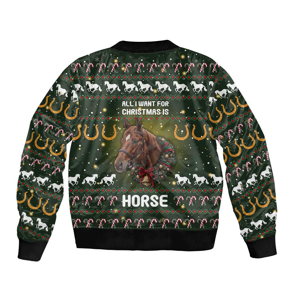 Horse All I Need For Christmas Christmas Sleeve Zip Bomber Jacket Xmas Holiday Patterns - Wonder Print Shop