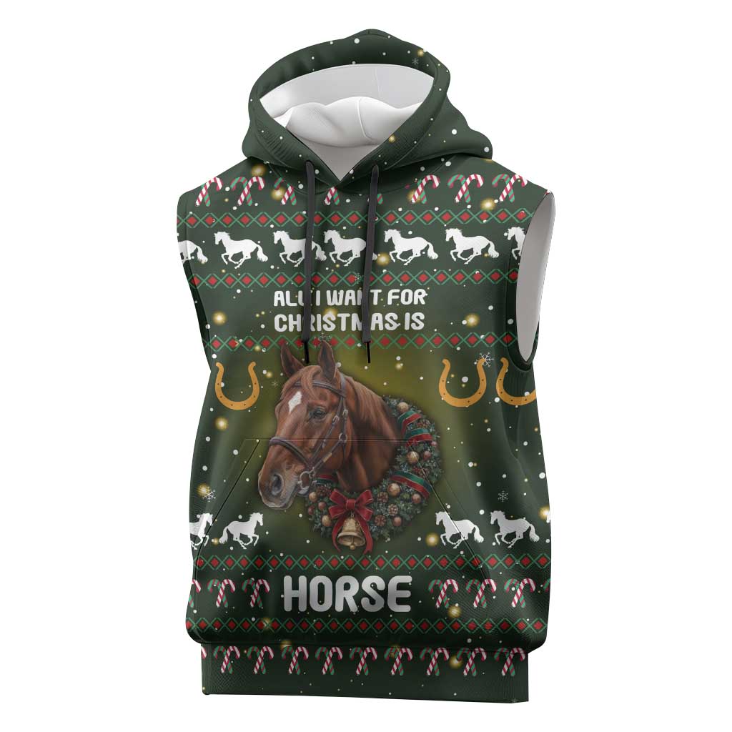 Horse All I Need For Christmas Christmas Sleeveless Hoodie Xmas Holiday Patterns - Wonder Print Shop