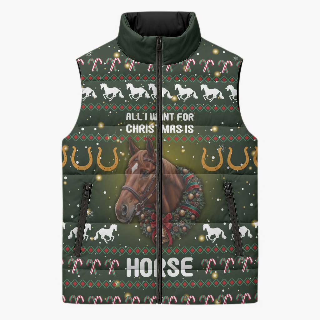 Horse All I Need For Christmas Christmas Sleeveless Puffer Jacket Xmas Holiday Patterns - Wonder Print Shop