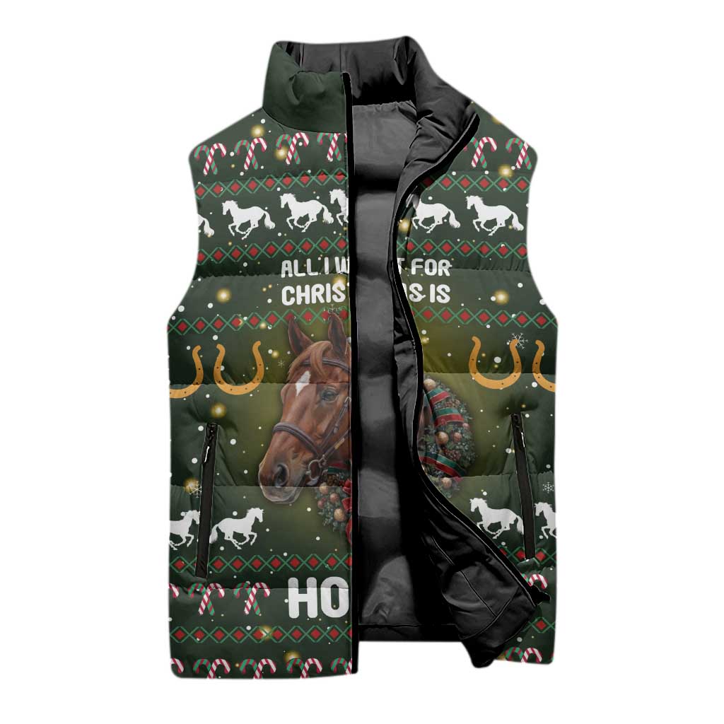 Horse All I Need For Christmas Christmas Sleeveless Puffer Jacket Xmas Holiday Patterns - Wonder Print Shop