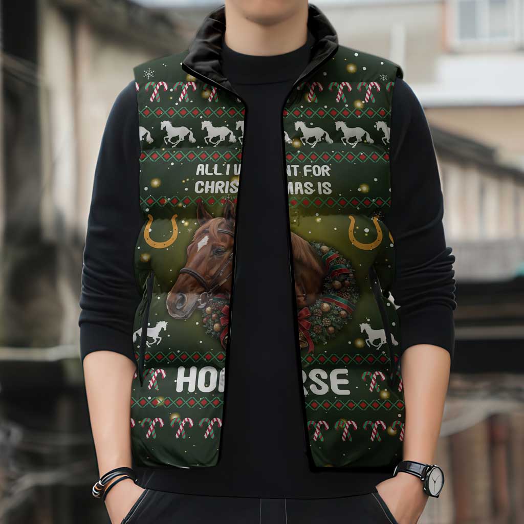 Horse All I Need For Christmas Christmas Sleeveless Puffer Jacket Xmas Holiday Patterns - Wonder Print Shop