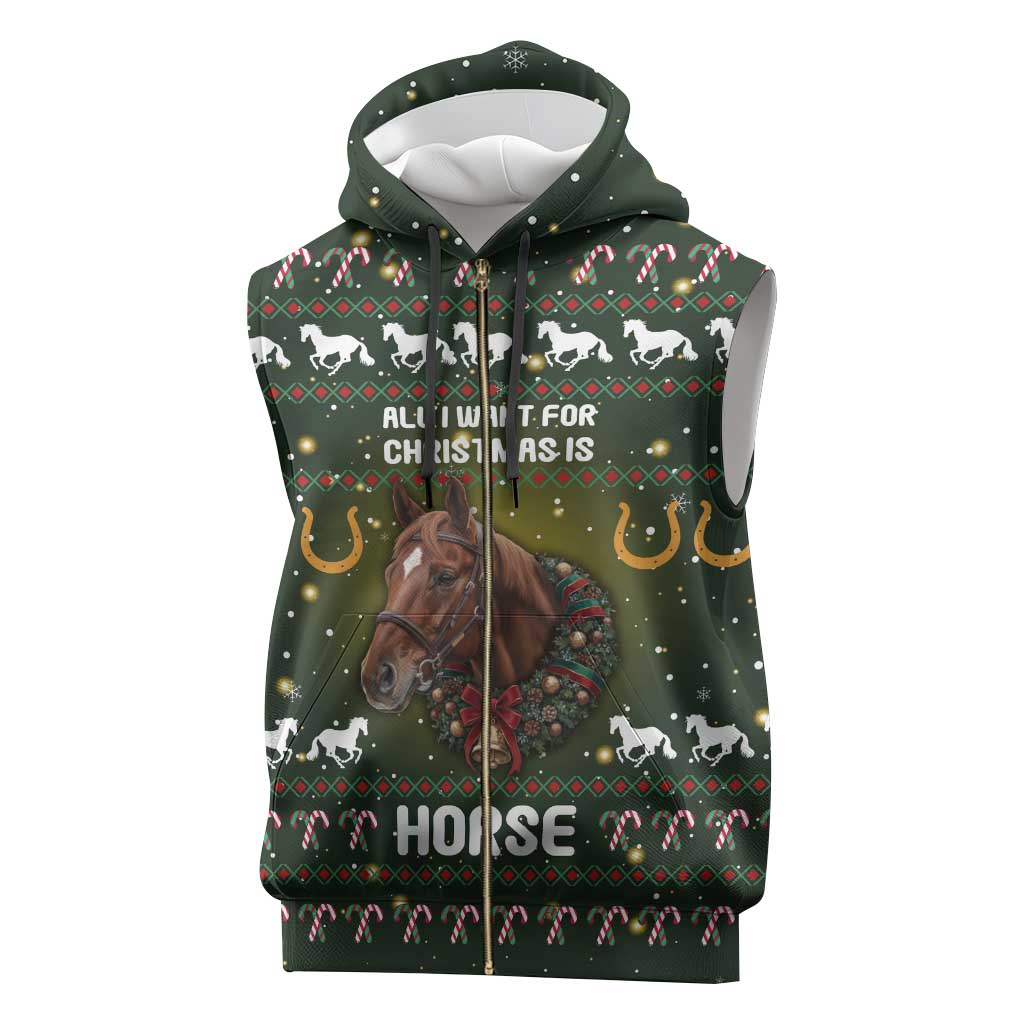 Horse All I Need For Christmas Christmas Sleeveless Zip Hoodie Xmas Holiday Patterns - Wonder Print Shop
