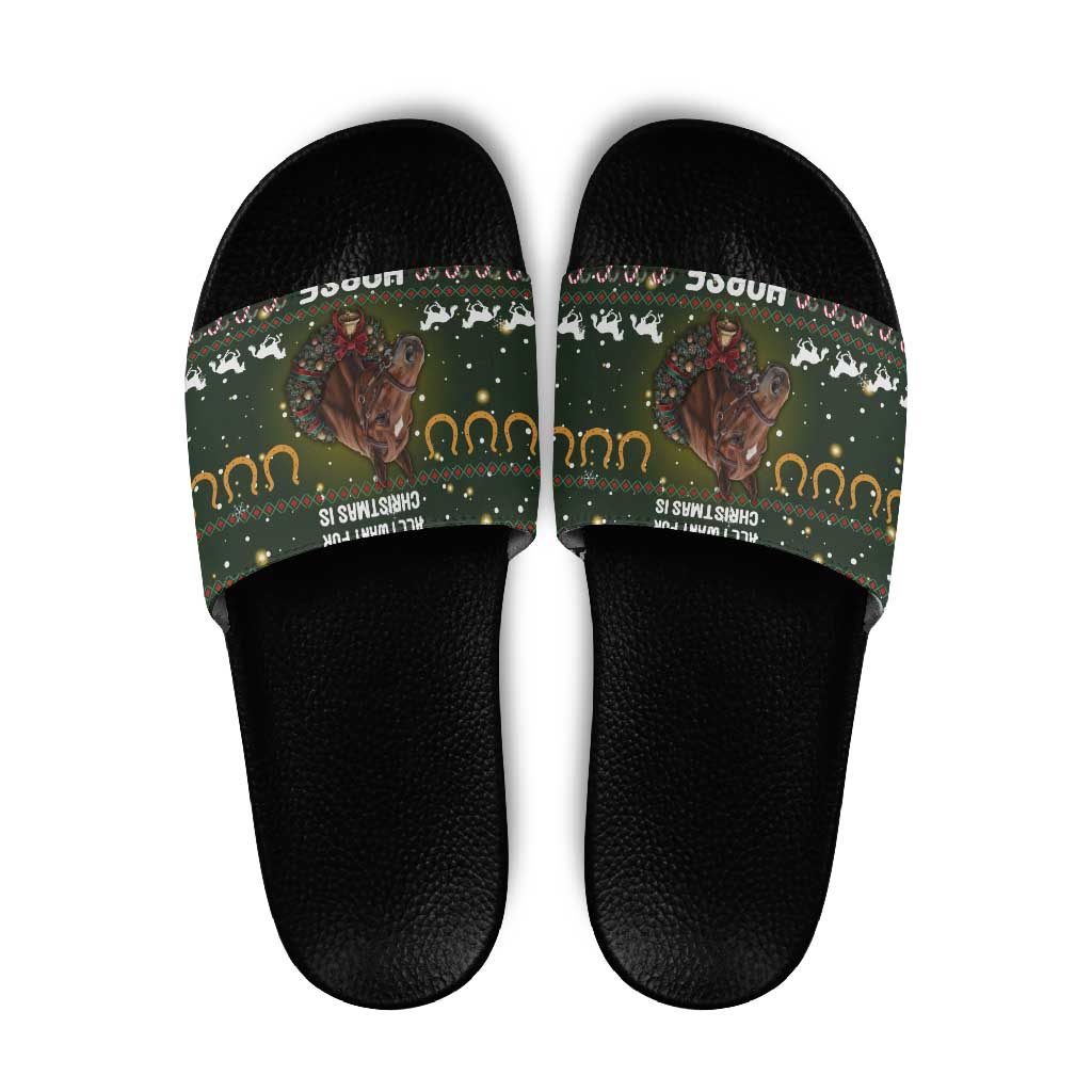 Horse All I Need For Christmas Christmas Slide Sandals Xmas Holiday Patterns - Wonder Print Shop