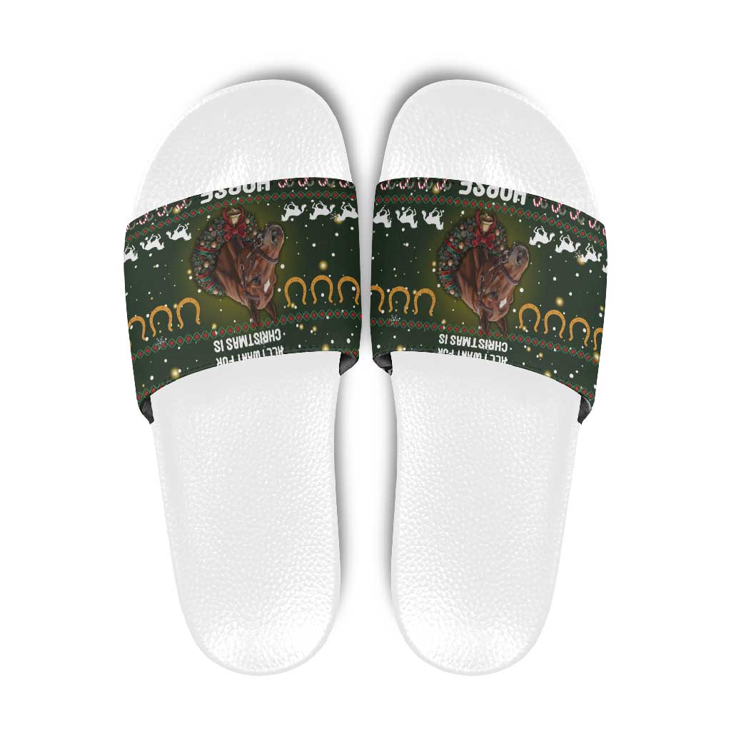 Horse All I Need For Christmas Christmas Slide Sandals Xmas Holiday Patterns - Wonder Print Shop