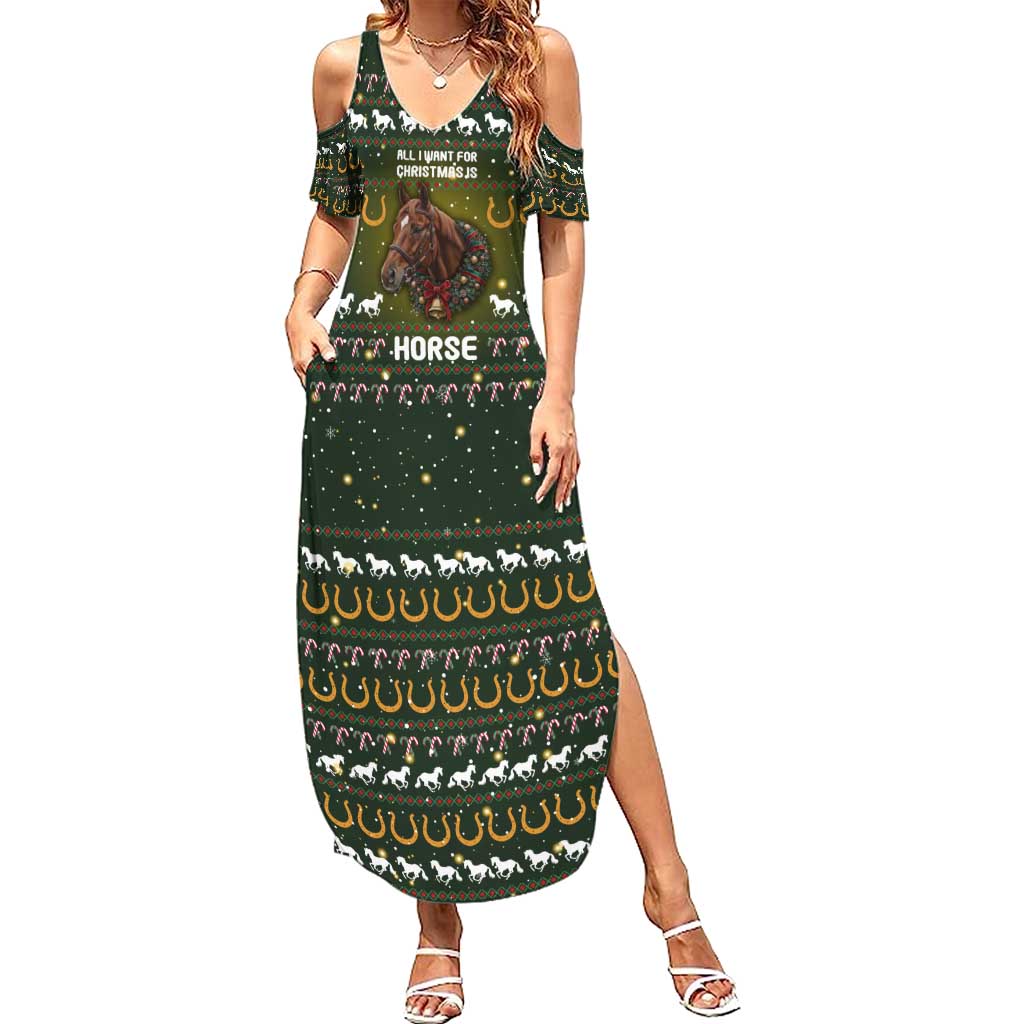 Horse All I Need For Christmas Christmas Summer Maxi Dress Xmas Holiday Patterns - Wonder Print Shop