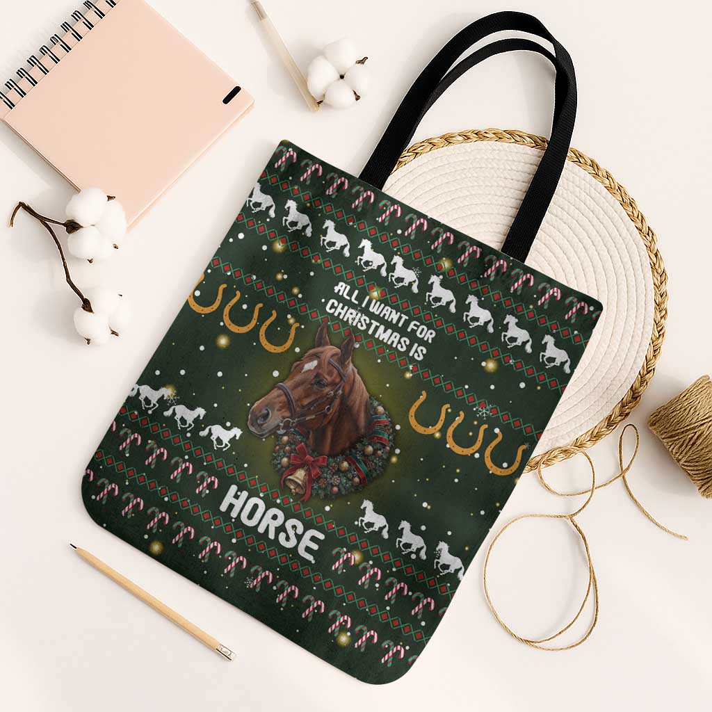 Horse All I Need For Christmas Christmas Tote Bag Xmas Holiday Patterns - Wonder Print Shop
