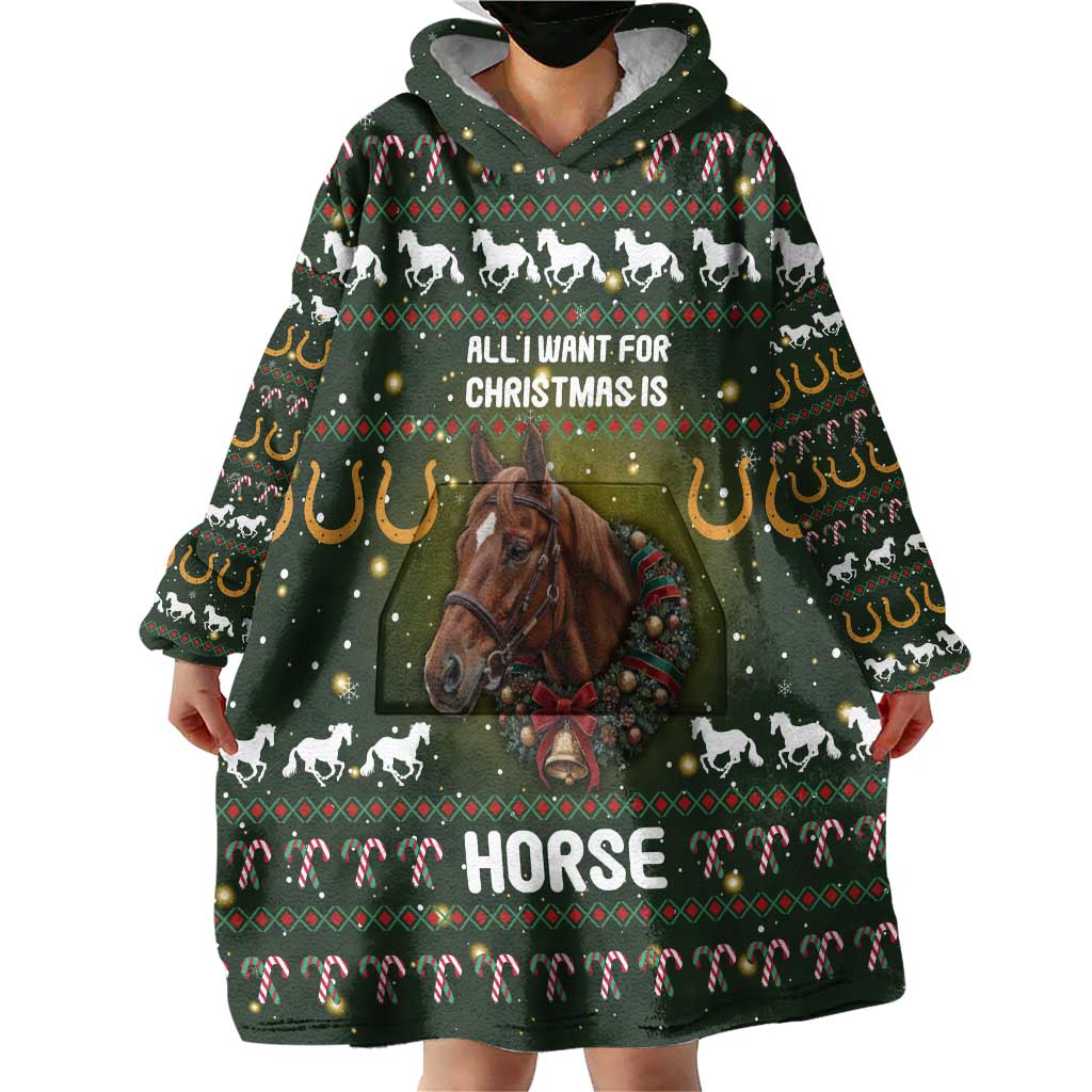 Horse All I Need For Christmas Christmas Wearable Blanket Hoodie Xmas Holiday Patterns - Wonder Print Shop