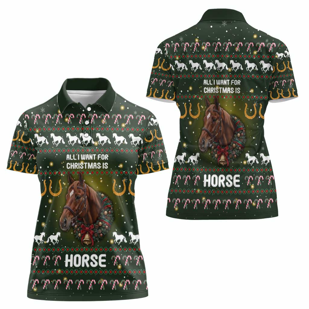 Horse All I Need For Christmas Christmas Women Polo Shirt Xmas Holiday Patterns - Wonder Print Shop
