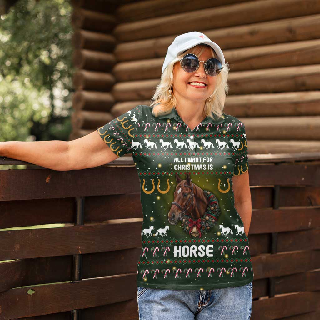 Horse All I Need For Christmas Christmas Women Polo Shirt Xmas Holiday Patterns - Wonder Print Shop