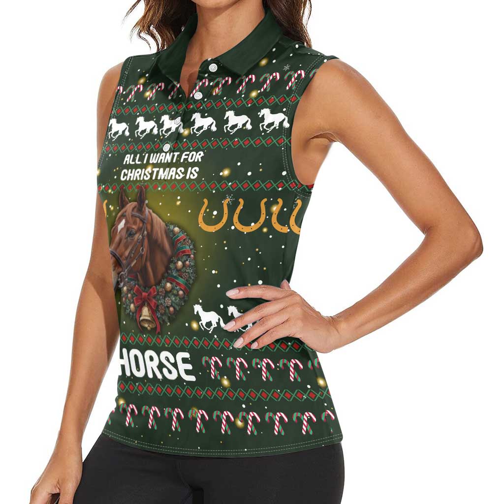 Horse All I Need For Christmas Christmas Women Sleeveless Polo Shirt Xmas Holiday Patterns - Wonder Print Shop