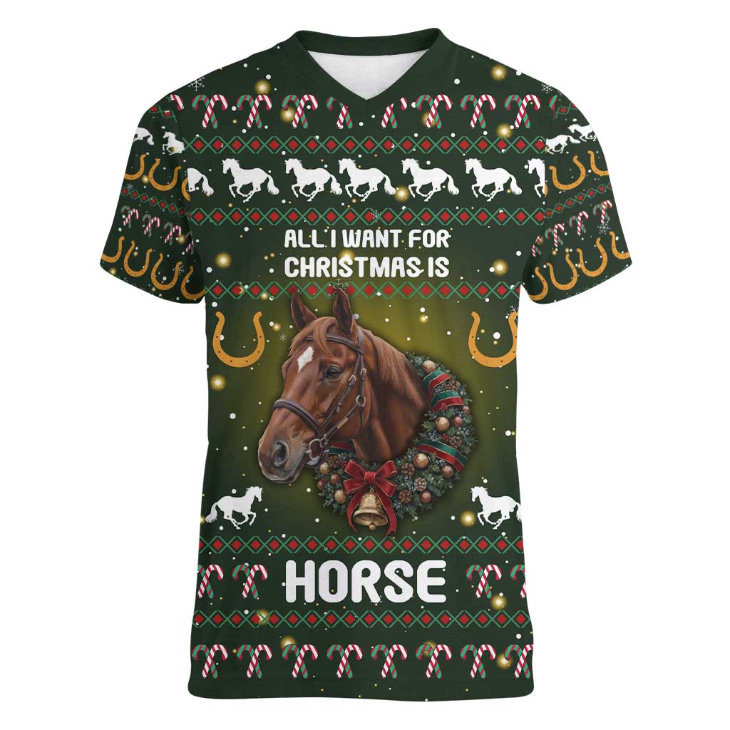 Horse All I Need For Christmas Christmas Women V-Neck T-Shirt Xmas Holiday Patterns - Wonder Print Shop