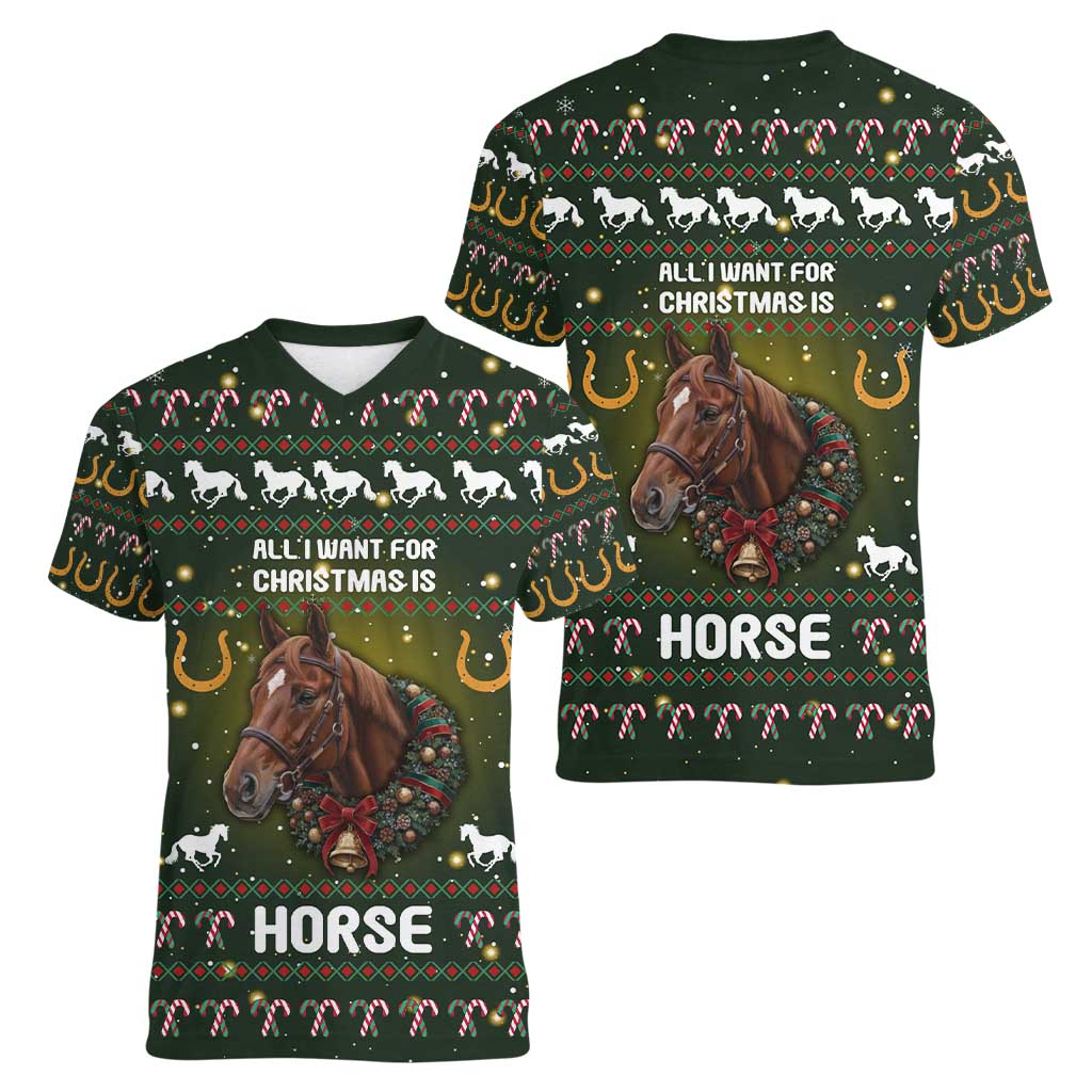 Horse All I Need For Christmas Christmas Women V-Neck T-Shirt Xmas Holiday Patterns - Wonder Print Shop