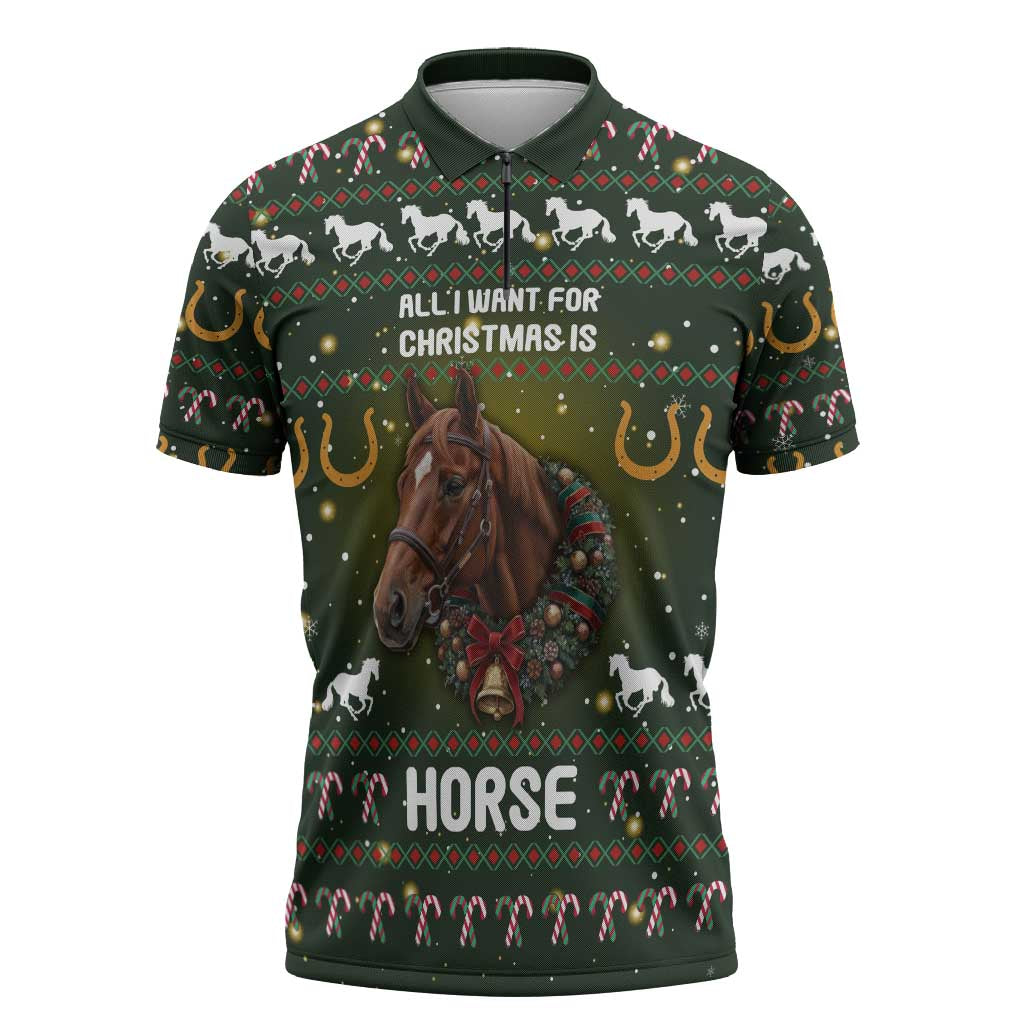 Horse All I Need For Christmas Christmas Zipper Polo Shirt Xmas Holiday Patterns - Wonder Print Shop