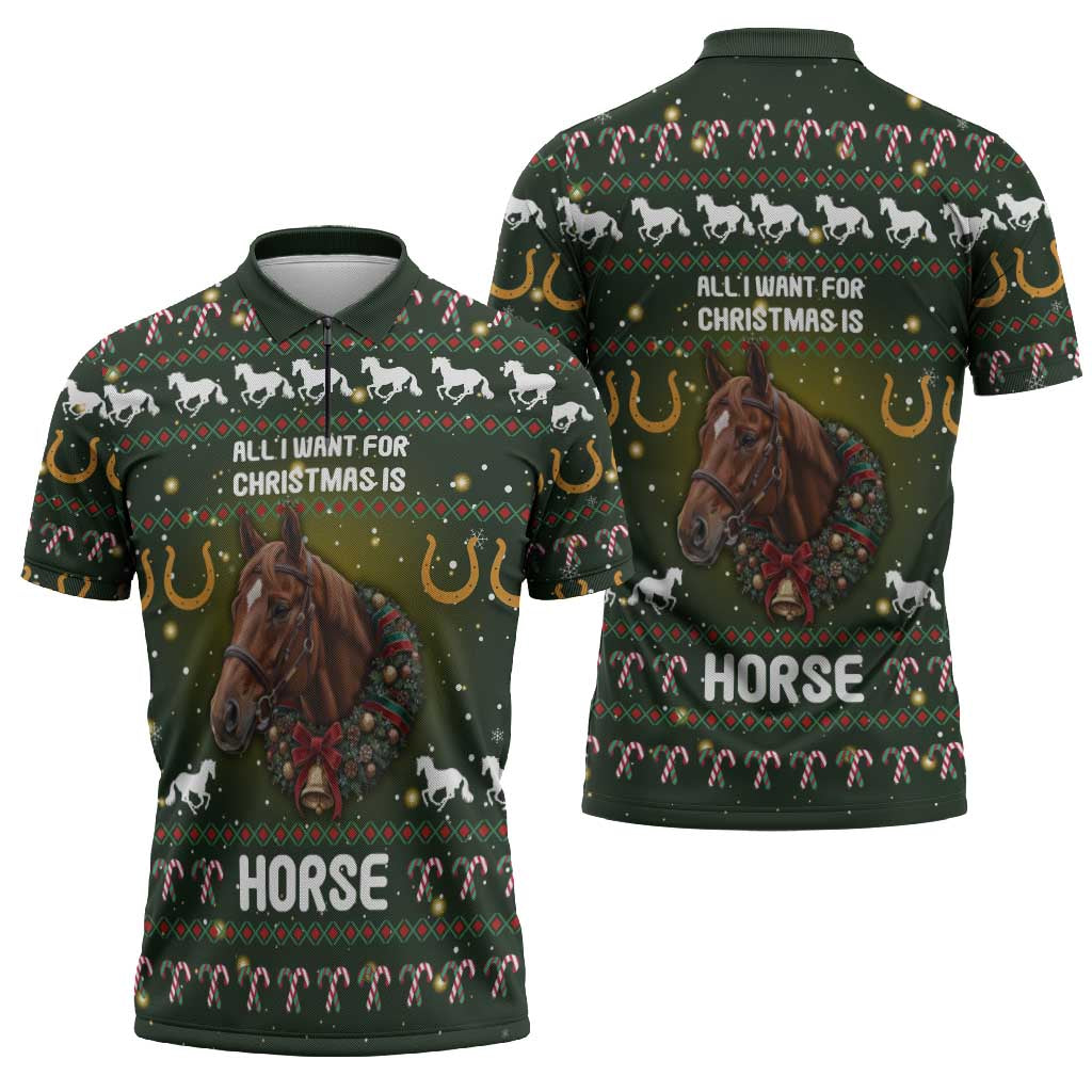 Horse All I Need For Christmas Christmas Zipper Polo Shirt Xmas Holiday Patterns - Wonder Print Shop