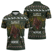 Horse All I Need For Christmas Christmas Zipper Polo Shirt Xmas Holiday Patterns - Wonder Print Shop