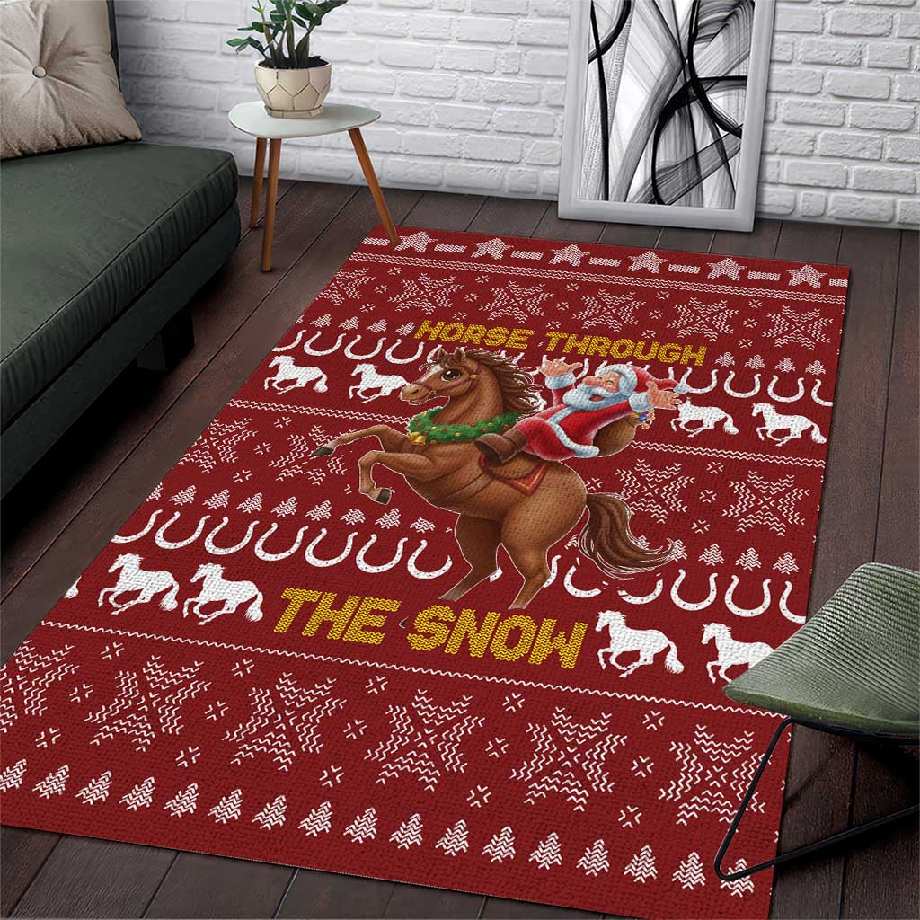 Horse Through The Snow Christmas Design Area Rug Xmas Holiday Patterns - Wonder Print Shop