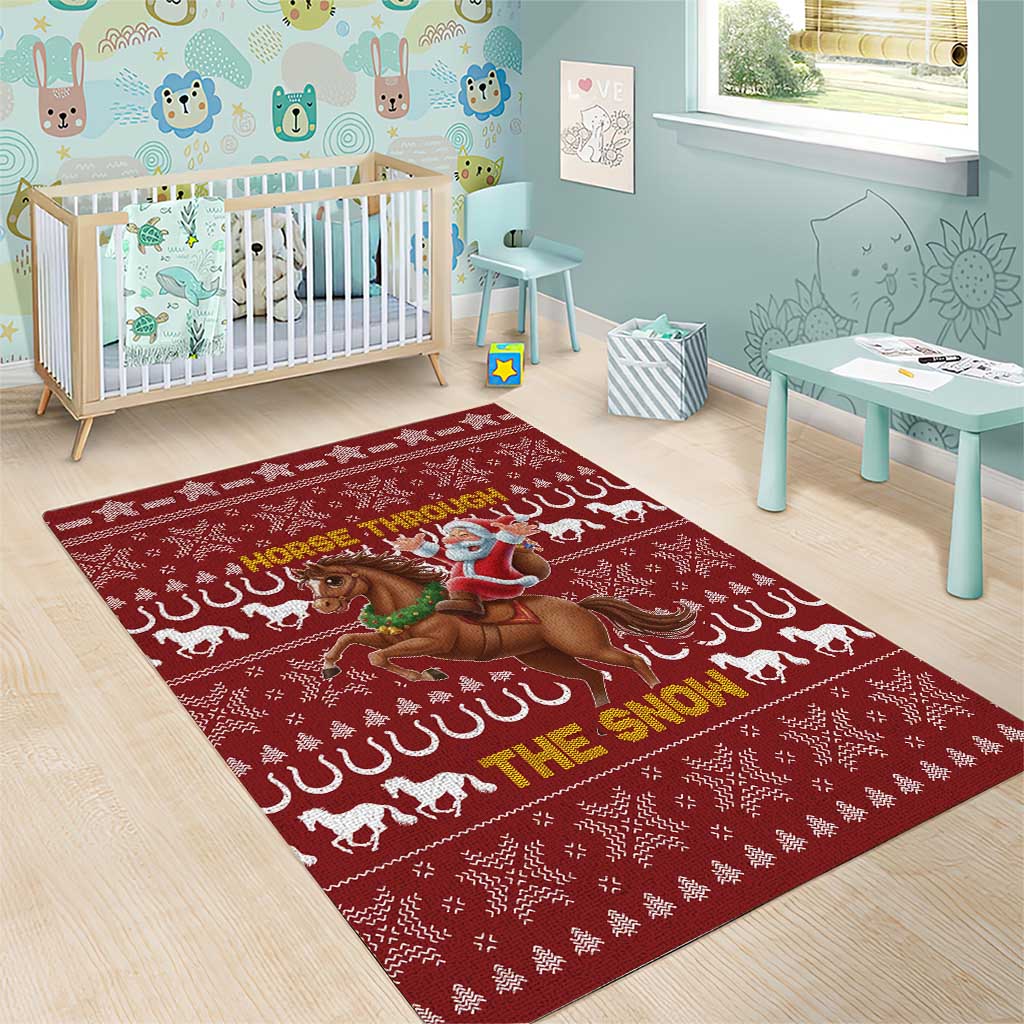 Horse Through The Snow Christmas Design Area Rug Xmas Holiday Patterns - Wonder Print Shop