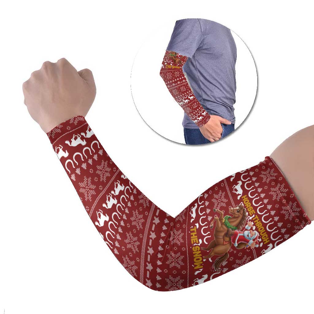 Horse Through The Snow Christmas Design Arm Sleeves Xmas Holiday Patterns - Wonder Print Shop