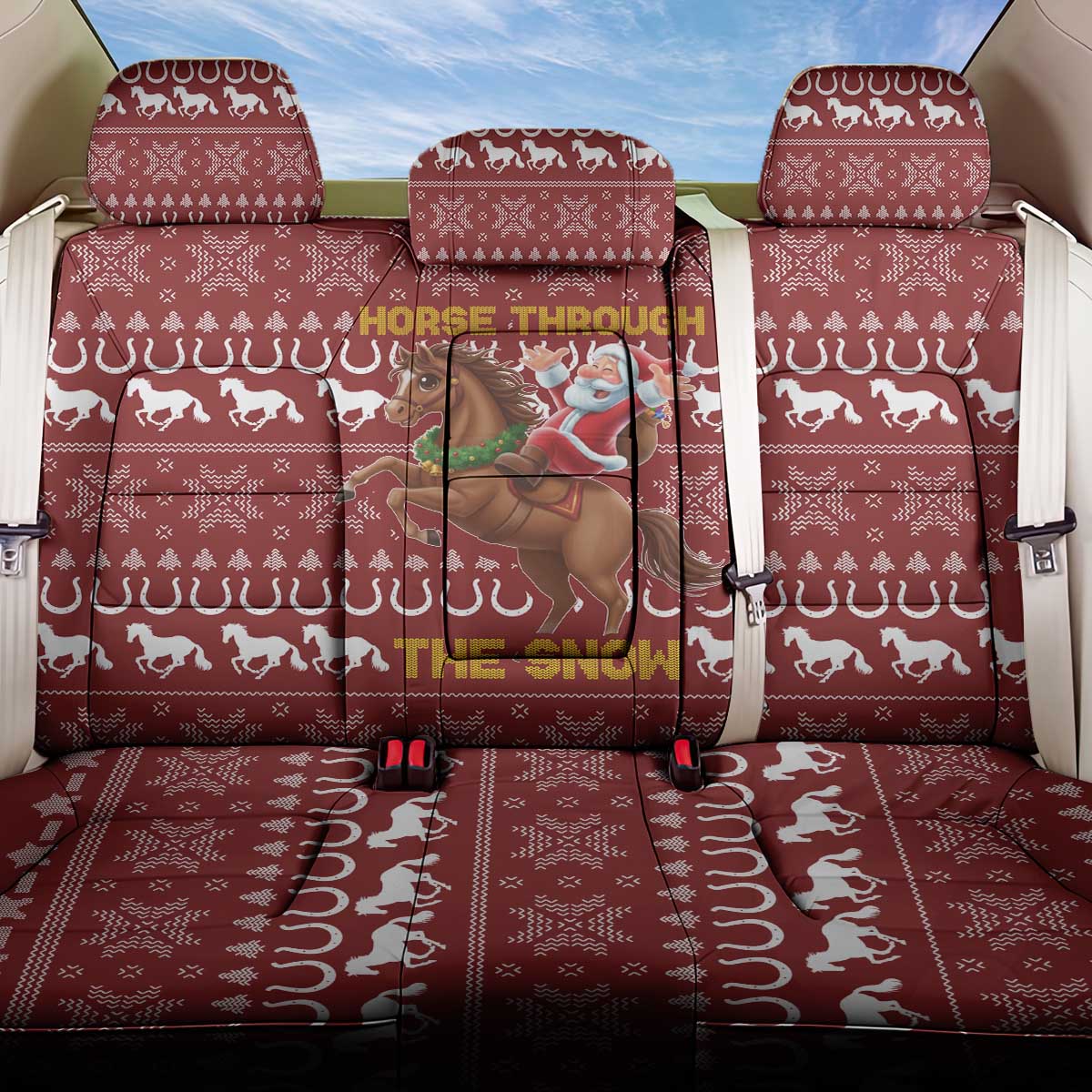 Horse Through The Snow Christmas Design Back Car Seat Cover Xmas Holiday Patterns - Wonder Print Shop
