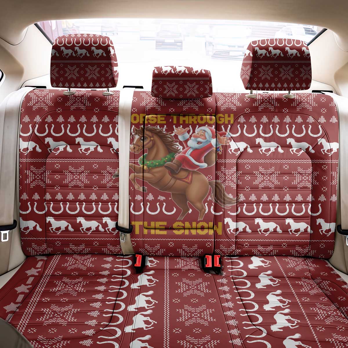 Horse Through The Snow Christmas Design Back Car Seat Cover Xmas Holiday Patterns - Wonder Print Shop