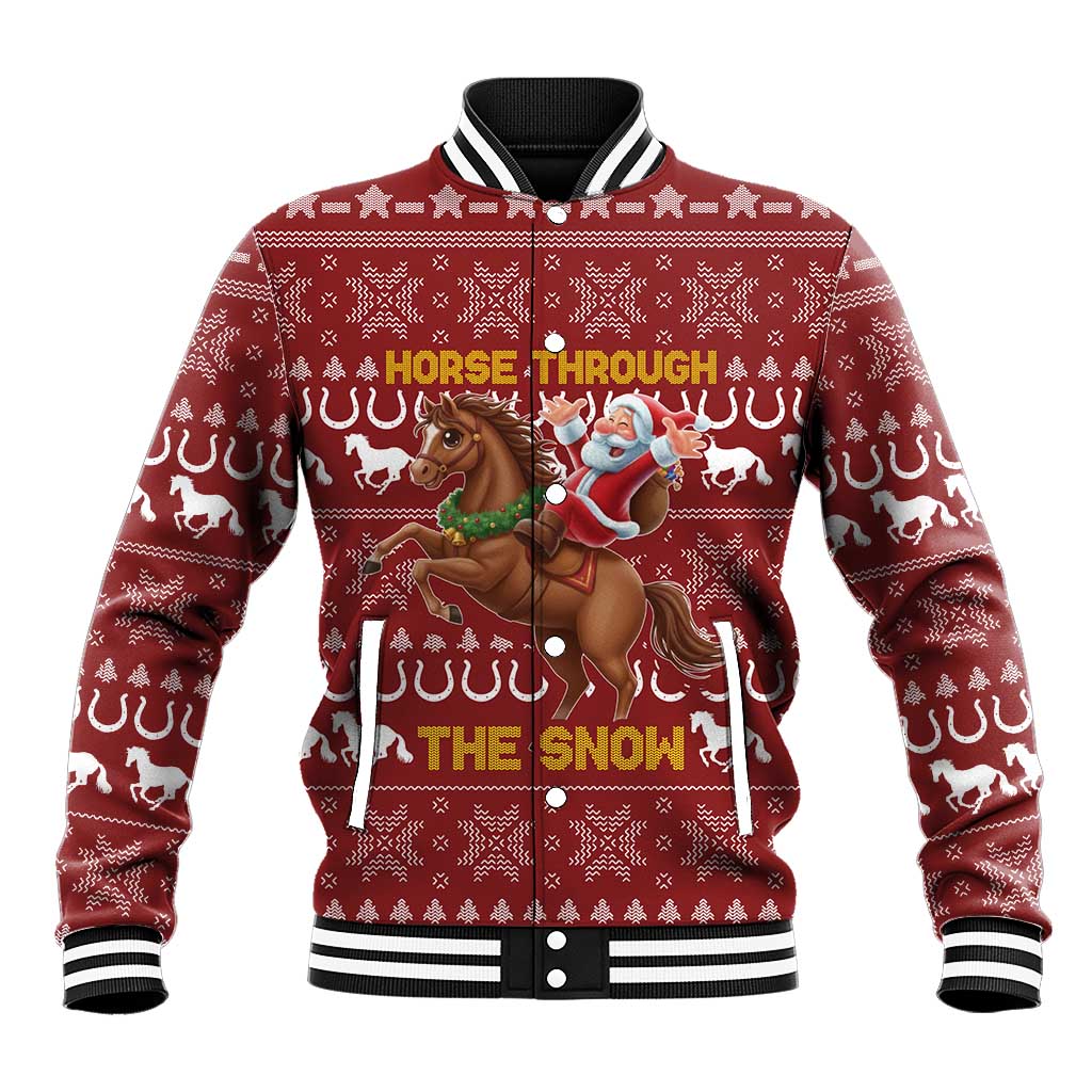 Horse Through The Snow Christmas Design Baseball Jacket Xmas Holiday Patterns - Wonder Print Shop
