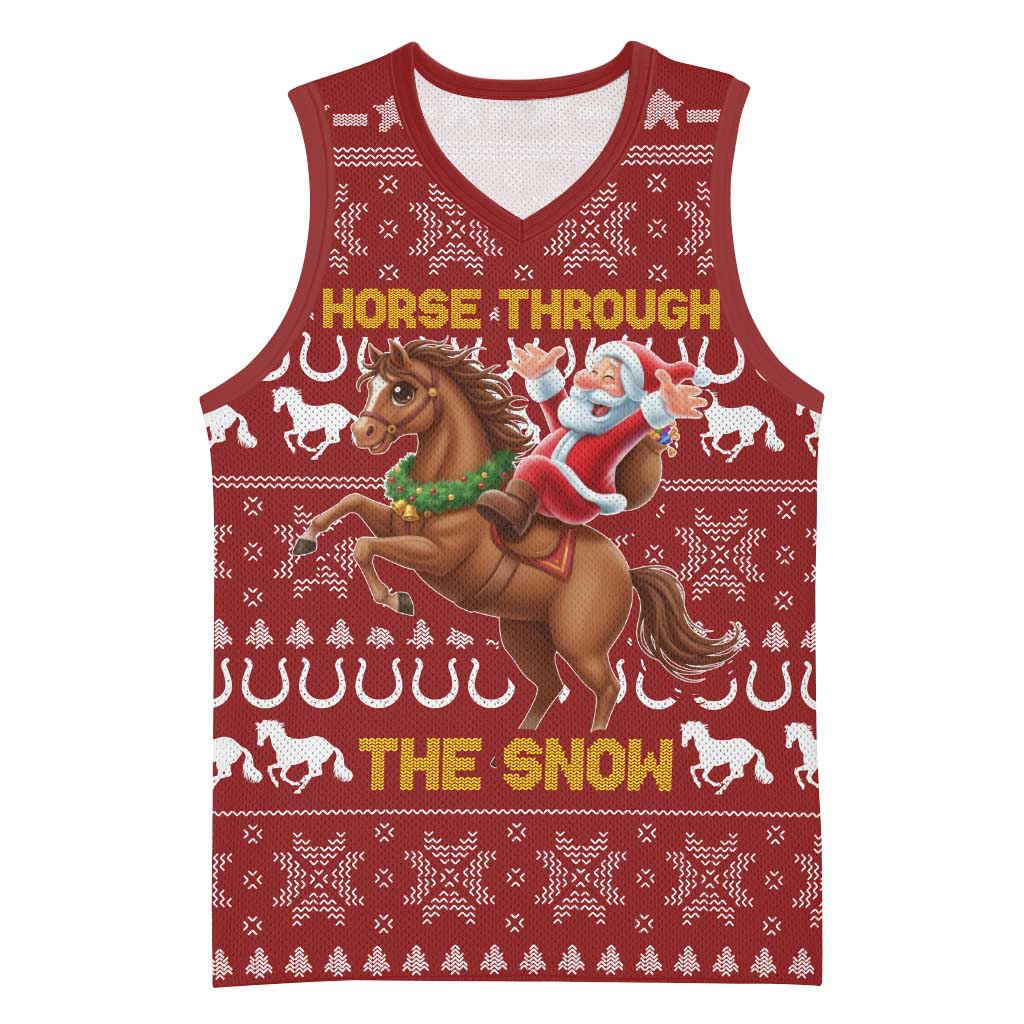 Horse Through The Snow Christmas Design Basketball Jersey Xmas Holiday Patterns - Wonder Print Shop