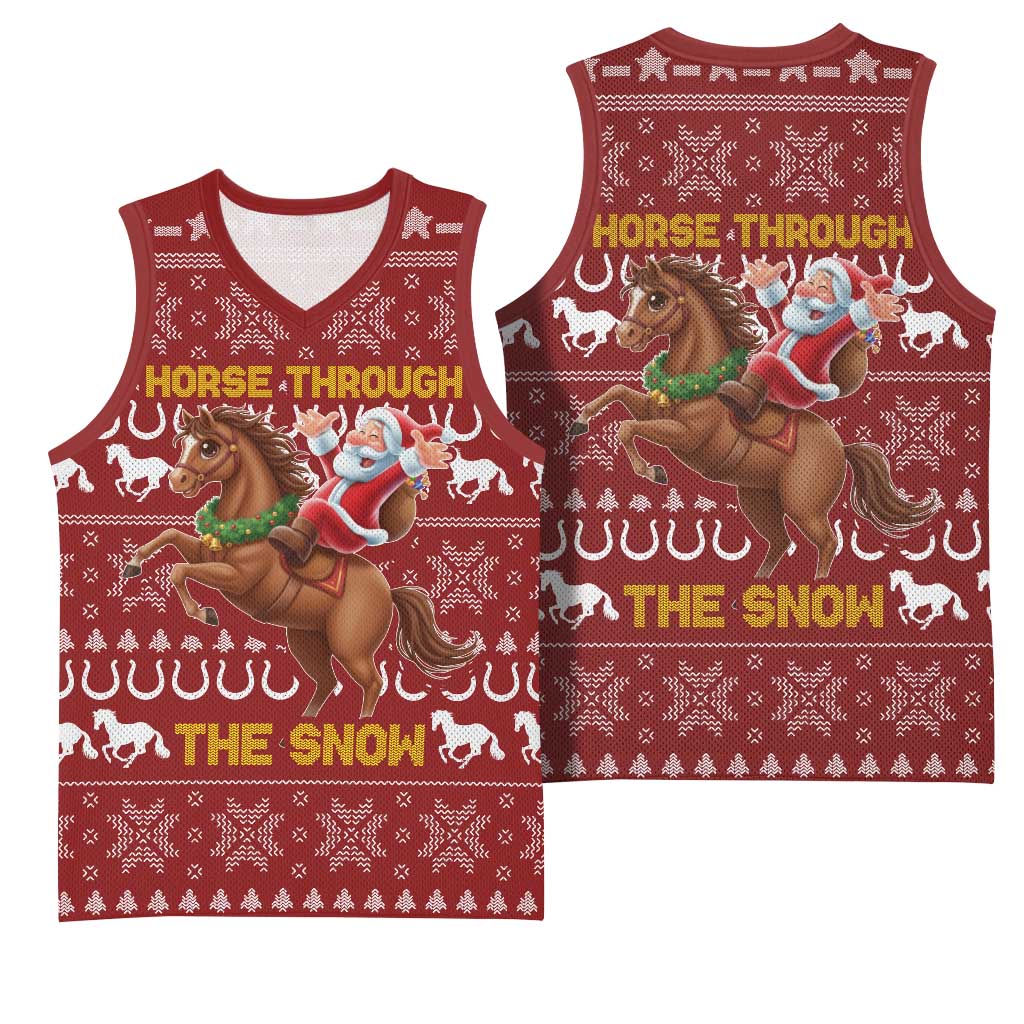 Horse Through The Snow Christmas Design Basketball Jersey Xmas Holiday Patterns - Wonder Print Shop