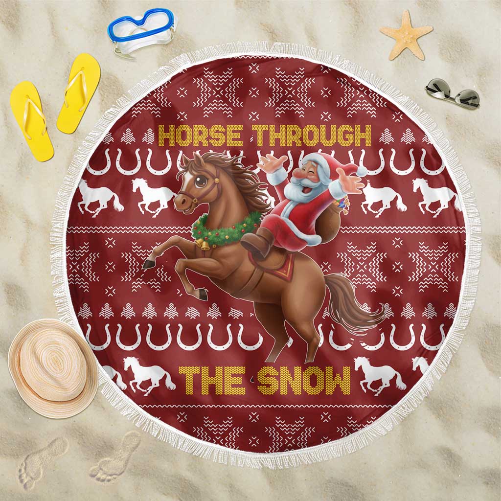 Horse Through The Snow Christmas Design Beach Blanket Xmas Holiday Patterns - Wonder Print Shop