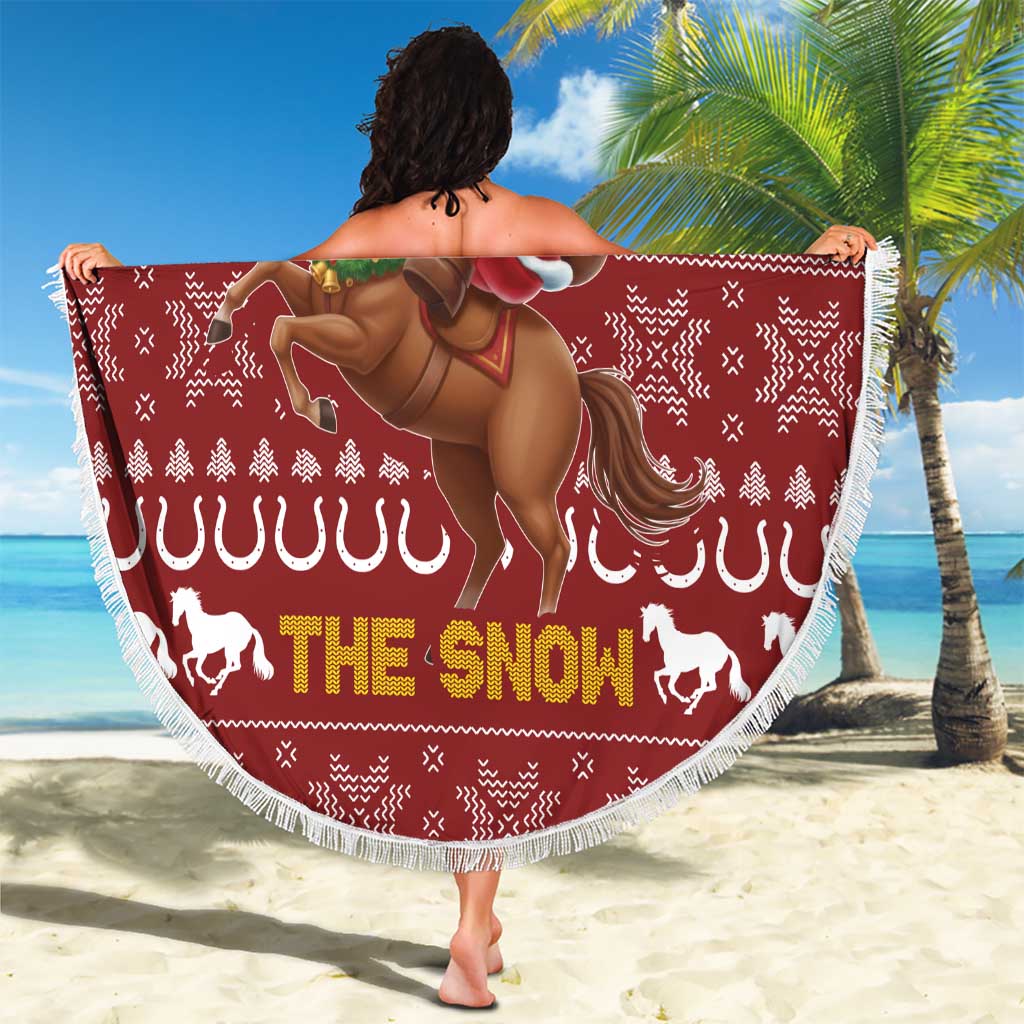 Horse Through The Snow Christmas Design Beach Blanket Xmas Holiday Patterns - Wonder Print Shop
