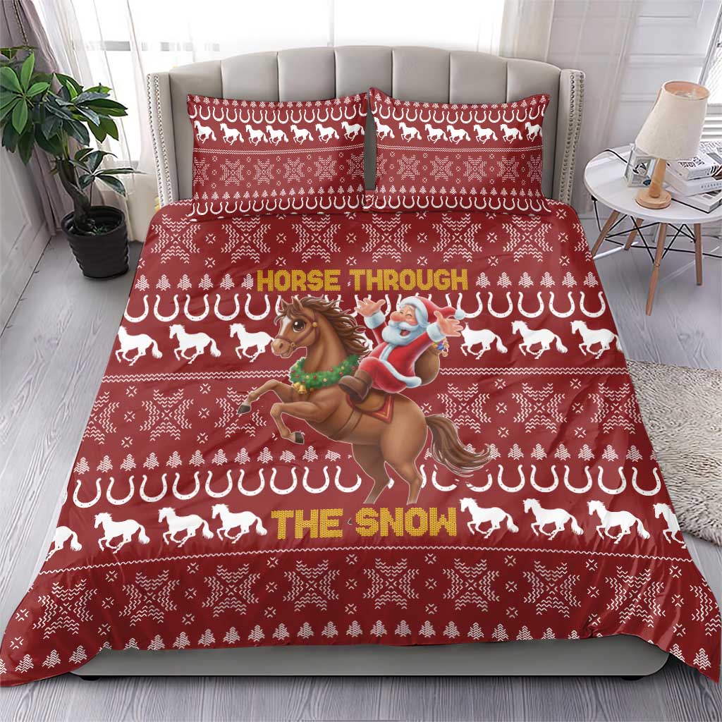 Horse Through The Snow Christmas Design Bedding Set Xmas Holiday Patterns - Wonder Print Shop