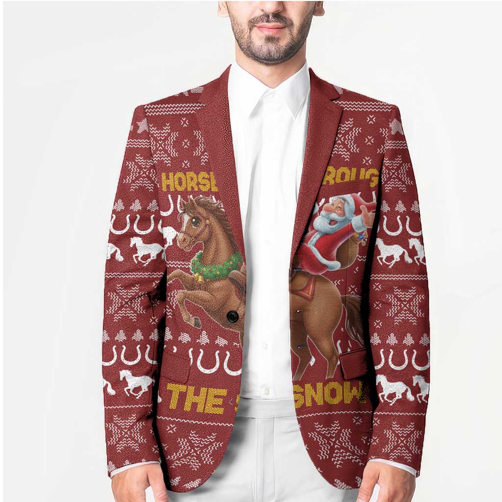 Horse Through The Snow Christmas Design Blazer Xmas Holiday Patterns - Wonder Print Shop