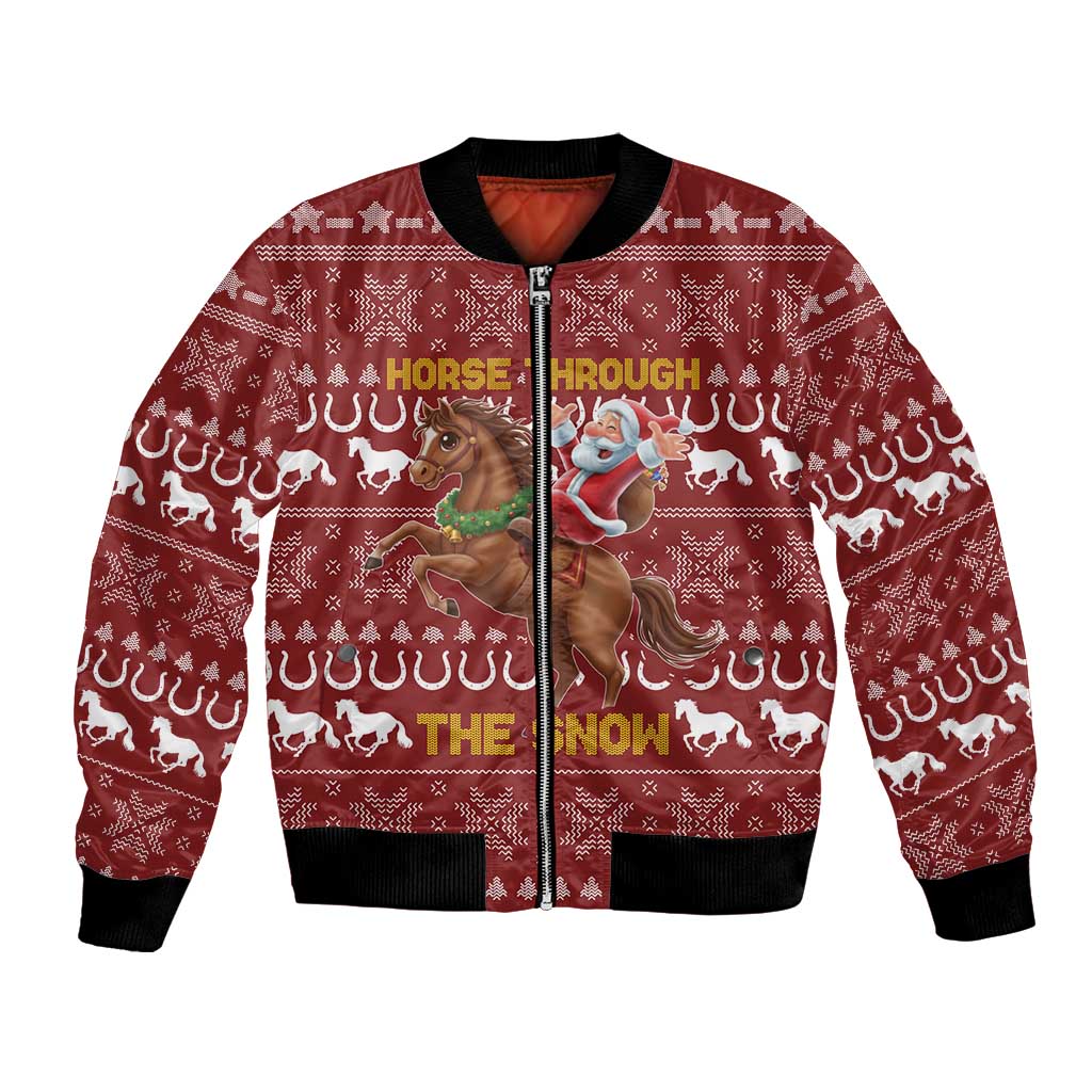 Horse Through The Snow Christmas Design Bomber Jacket Xmas Holiday Patterns - Wonder Print Shop