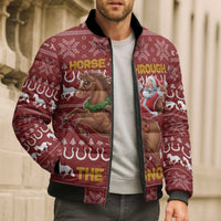 Horse Through The Snow Christmas Design Bomber Puffer Jacket Xmas Holiday Patterns - Wonder Print Shop