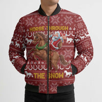 Horse Through The Snow Christmas Design Bomber Puffer Jacket Xmas Holiday Patterns - Wonder Print Shop