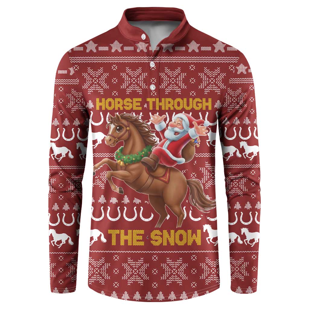 Horse Through The Snow Christmas Design Button Sweatshirt Xmas Holiday Patterns - Wonder Print Shop