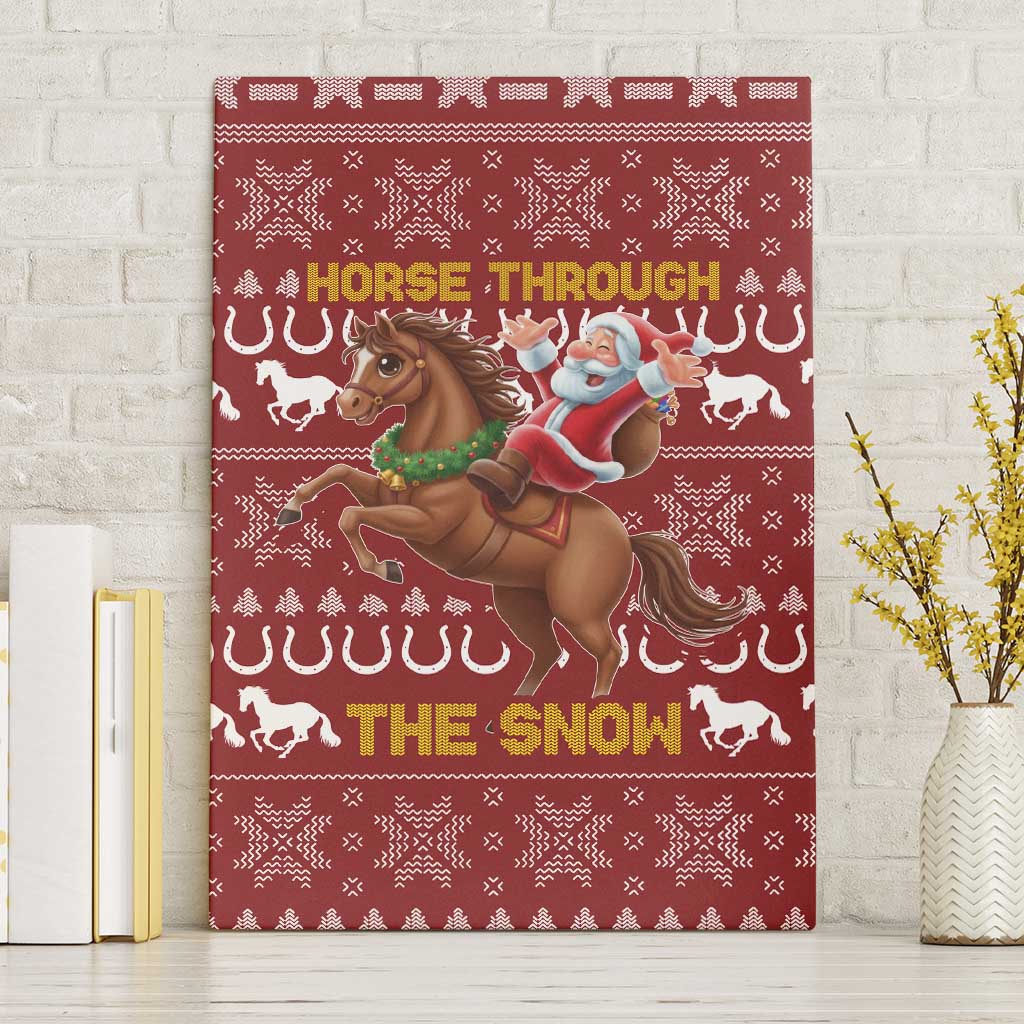 Horse Through The Snow Christmas Design Canvas Wall Art Xmas Holiday Patterns - Wonder Print Shop
