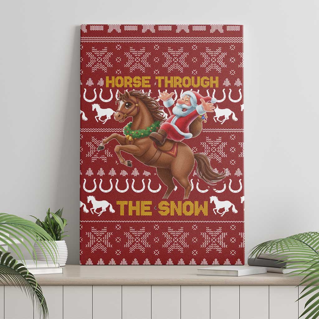 Horse Through The Snow Christmas Design Canvas Wall Art Xmas Holiday Patterns - Wonder Print Shop