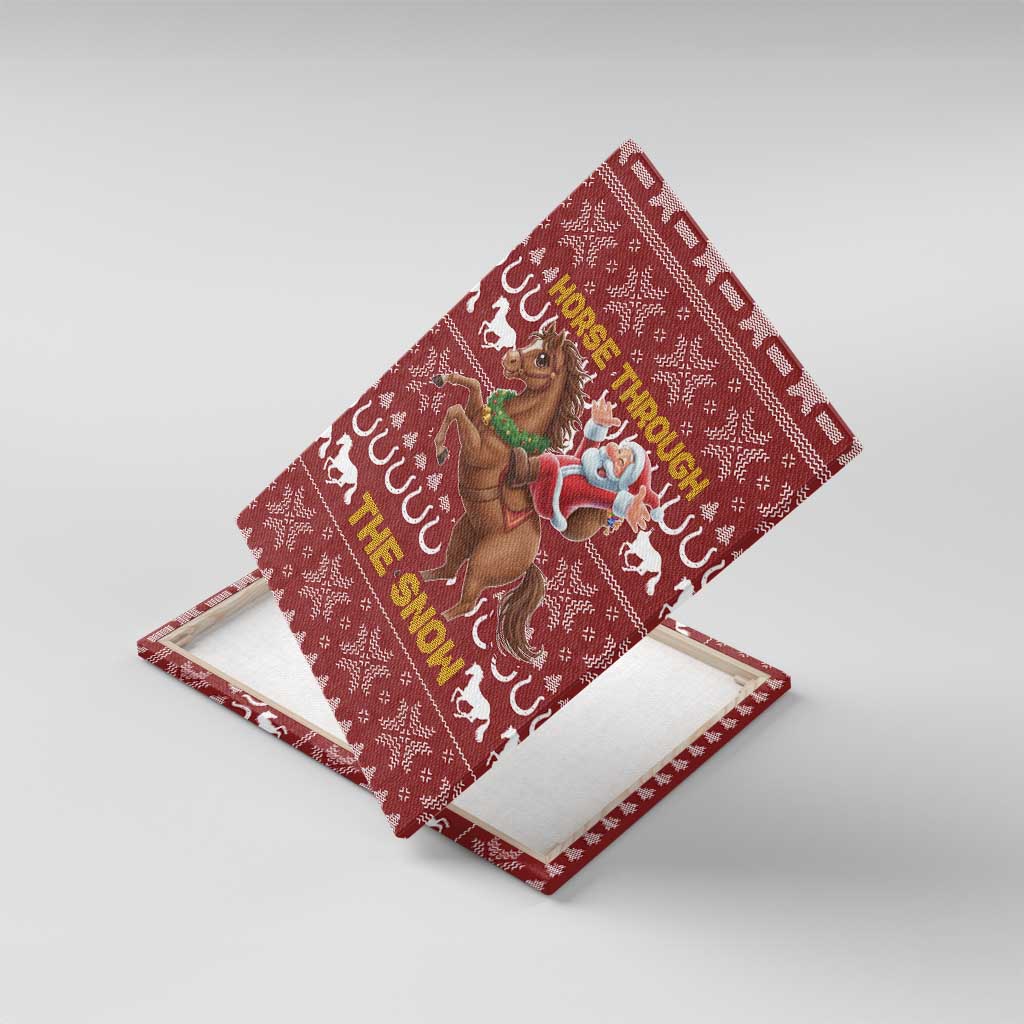 Horse Through The Snow Christmas Design Canvas Wall Art Xmas Holiday Patterns - Wonder Print Shop
