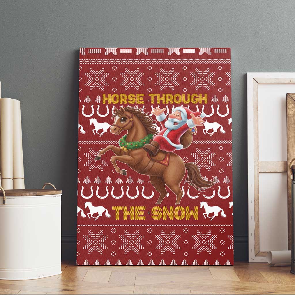 Horse Through The Snow Christmas Design Canvas Wall Art Xmas Holiday Patterns - Wonder Print Shop