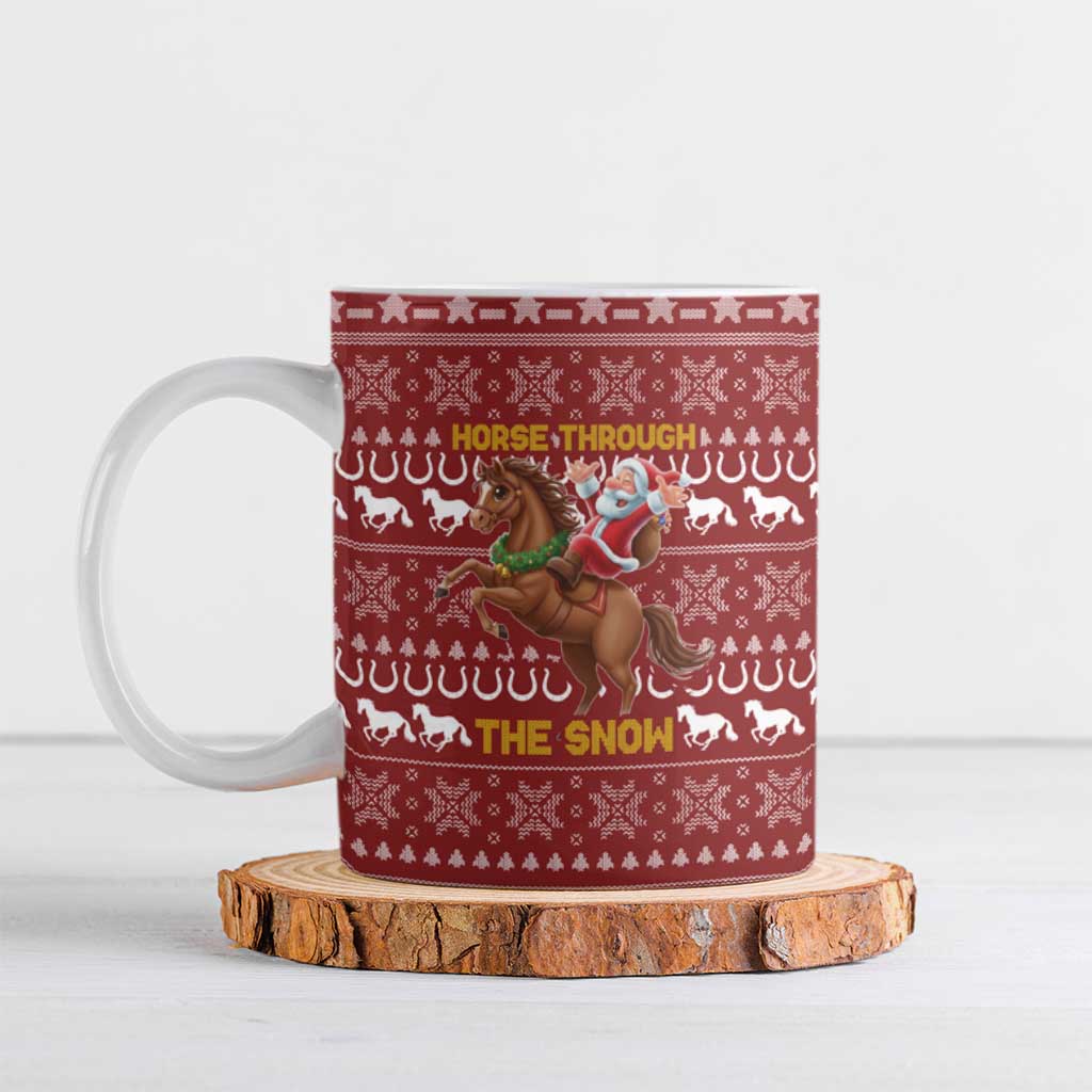 Horse Through The Snow Christmas Design Ceramic Mug Xmas Holiday Patterns - Wonder Print Shop