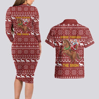 Horse Through The Snow Christmas Design Couples Matching Long Sleeve Bodycon Dress and Hawaiian Shirt Xmas Holiday Patterns - Wonder Print Shop