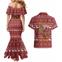 Horse Through The Snow Christmas Design Couples Matching Mermaid Dress and Hawaiian Shirt Xmas Holiday Patterns - Wonder Print Shop