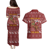 Horse Through The Snow Christmas Design Couples Matching Puletasi and Hawaiian Shirt Xmas Holiday Patterns - Wonder Print Shop