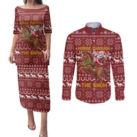 Horse Through The Snow Christmas Design Couples Matching Puletasi and Long Sleeve Button Shirt Xmas Holiday Patterns - Wonder Print Shop