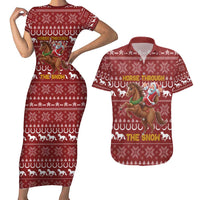 Horse Through The Snow Christmas Design Couples Matching Short Sleeve Bodycon Dress and Hawaiian Shirt Xmas Holiday Patterns - Wonder Print Shop