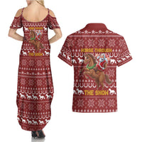 Horse Through The Snow Christmas Design Couples Matching Summer Maxi Dress and Hawaiian Shirt Xmas Holiday Patterns - Wonder Print Shop