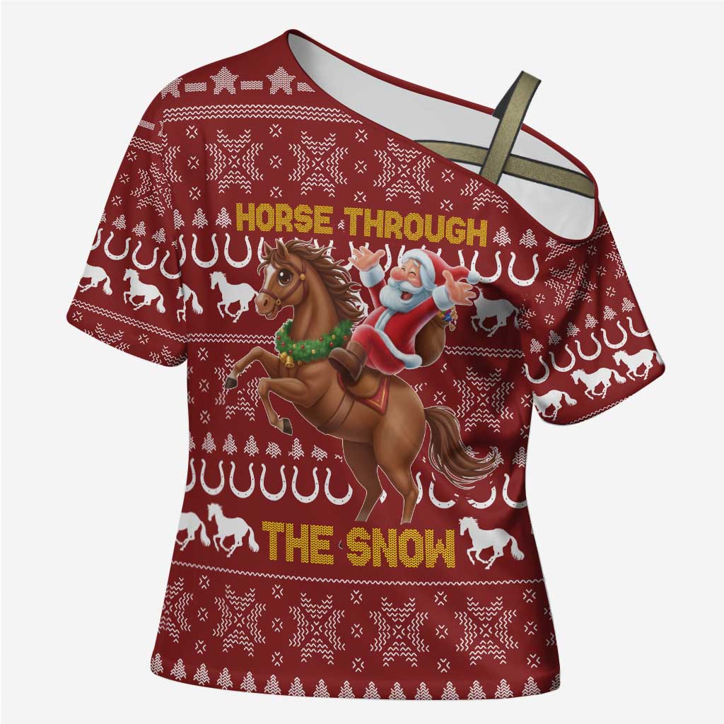Horse Through The Snow Christmas Design Cross Shoulder Shirt Xmas Holiday Patterns - Wonder Print Shop