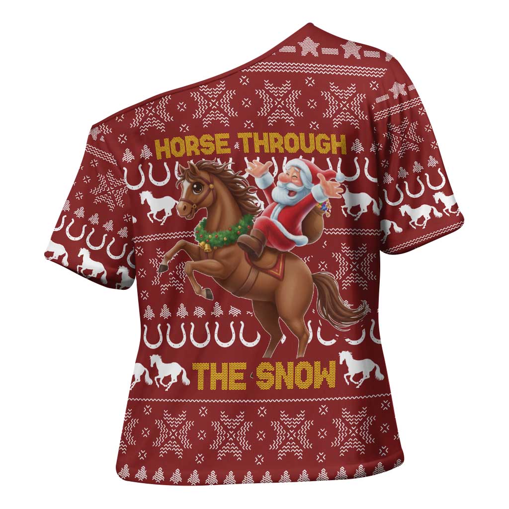 Horse Through The Snow Christmas Design Cross Shoulder Shirt Xmas Holiday Patterns - Wonder Print Shop
