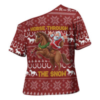 Horse Through The Snow Christmas Design Cross Shoulder Shirt Xmas Holiday Patterns - Wonder Print Shop